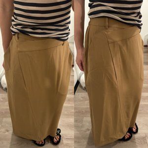 NWT Cordera Straight Tailoring deconstructed Asymmetrical Skirt Camel